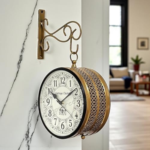 Vintage Clock Handcrafted Double Side Shiny Gold Wall Clock 1 Year Warranty / 6602-8-HH - Image 2