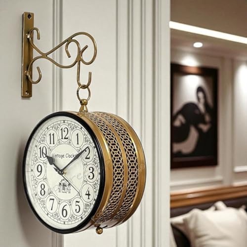 Vintage Clock Handcrafted Double Side Shiny Gold Wall Clock 1 Year Warranty / 6602-8-HH - Image 1