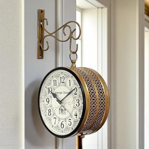 Vintage Clock Handcrafted Double Side Shiny Gold Wall Clock 1 Year Warranty / 6602-8-HH - Image 3
