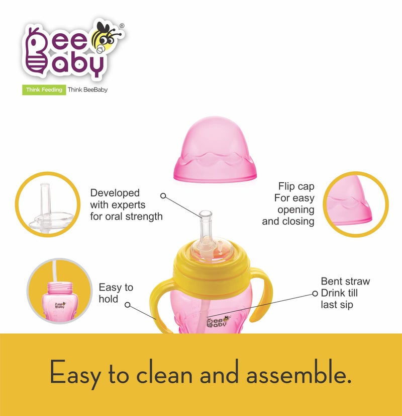 BEEBABY Flexee Soft Silicone Straw Sippy Cup with Detachable Handle | No-Spill, Leak-Proof & No-Drip Design | BPA-Free, Non-Toxic | Easy Grip Sipper Cup | 240 ML, Pink - Image 3