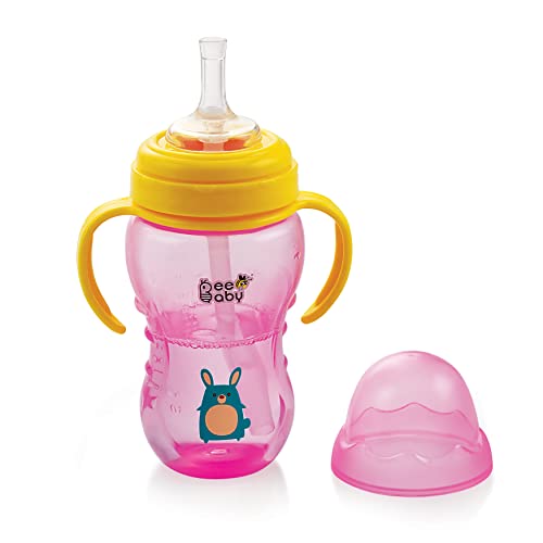 BEEBABY Flexee Soft Silicone Straw Sippy Cup with Detachable Handle | No-Spill, Leak-Proof & No-Drip Design | BPA-Free, Non-Toxic | Easy Grip Sipper Cup | 240 ML, Pink - Image 1