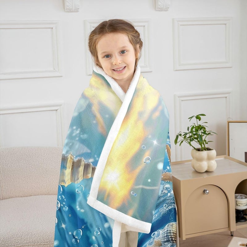 Erosebridal Beach Ocean Fuzzy Plush Throw Seashells Starfish Marine Animal Fleece Blanket Hawaii Seashore Sherpa Blanket for Kids Boys Girls,Coastal Seaside Seascape Decor for Bed Couch Baby 30"x40" - Image 4