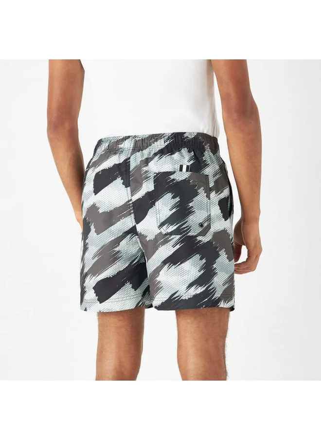 Kappa Kappa All-Over Tropical Print Swim Shorts with Pockets and Drawstring Closure