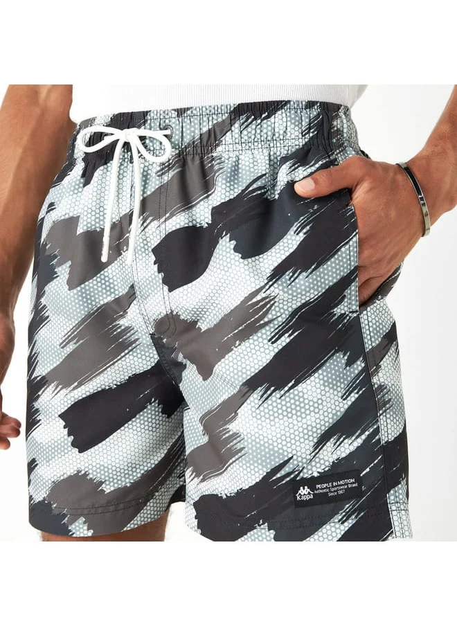 Kappa Kappa All-Over Tropical Print Swim Shorts with Pockets and Drawstring Closure