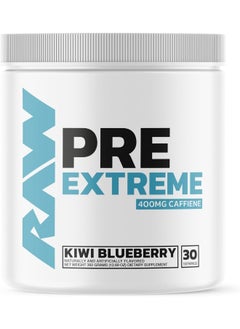 RAW Preworkout Extreme | High Stimulant Preworkout Powder Drink, Extreme Energy, Focus and Endurance Booster | Explosive Strength and Pump During Workout for Max Gains | Kiwi Blueberry (30 Servings)