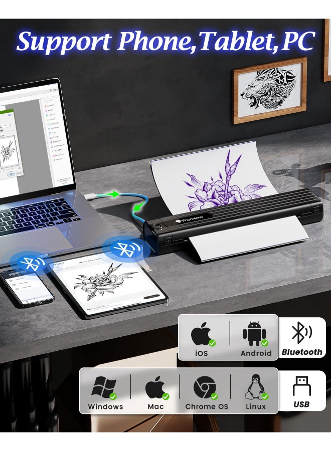 Phomemo TP83 Wireless Tattoo Stencil Printer Upgraded Thermal Tattoo Printer Machine with 10pcs Transfer Paper Bluetooth Tattoo Printer for Tattoo Artists Beginners Compatible with iPad Phone PC - Image 4