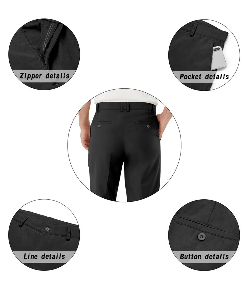 Idtswch Men's Tall Classic Fit Flex Flat Front Dress Pants Formal Pants for Business & Office Black - Image 5