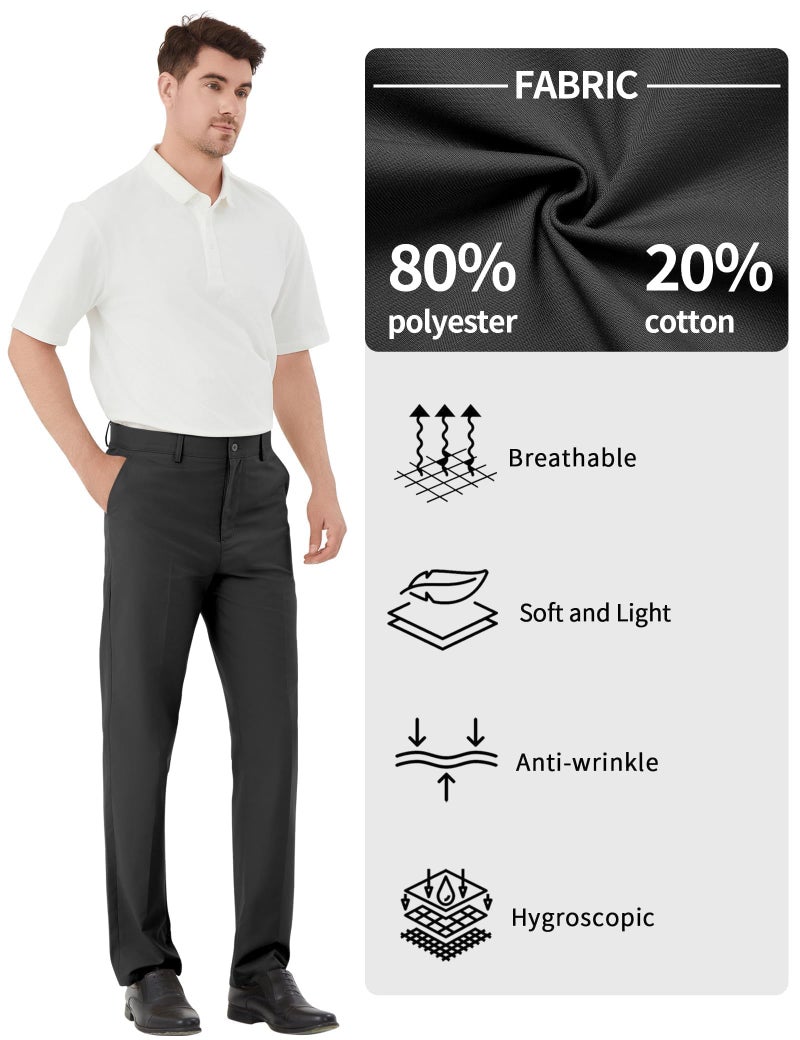 Idtswch Men's Tall Classic Fit Flex Flat Front Dress Pants Formal Pants for Business & Office Black - Image 4