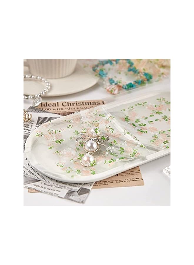 S-TOP Self Adhesive Cookie Bags, 100Pcs Clear Treat Sealable Candy Packaging for Cookies, Bakery, Party Favor, Gift Giving, Jewelry (Floral Rose, 3.9 x 3.9") - Image 2