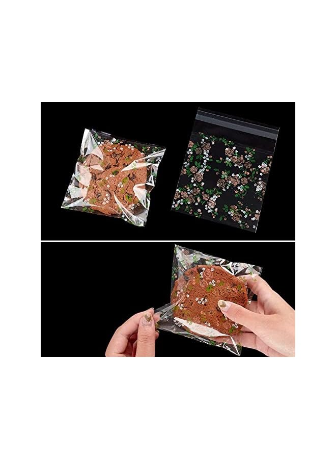 S-TOP Self Adhesive Cookie Bags, 100Pcs Clear Treat Sealable Candy Packaging for Cookies, Bakery, Party Favor, Gift Giving, Jewelry (Floral Rose, 3.9 x 3.9") - Image 4