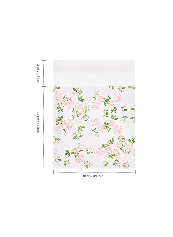S-TOP Self Adhesive Cookie Bags, 100Pcs Clear Treat Sealable Candy Packaging for Cookies, Bakery, Party Favor, Gift Giving, Jewelry (Floral Rose, 3.9 x 3.9") - Image 3