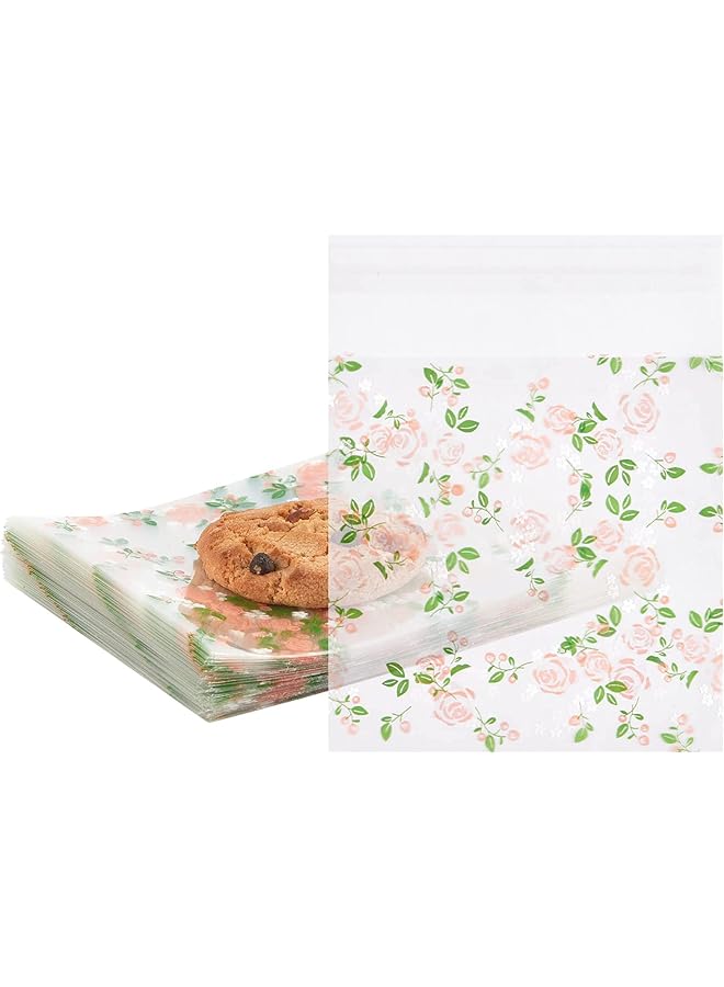 S-TOP Self Adhesive Cookie Bags, 100Pcs Clear Treat Sealable Candy Packaging for Cookies, Bakery, Party Favor, Gift Giving, Jewelry (Floral Rose, 3.9 x 3.9") - Image 1