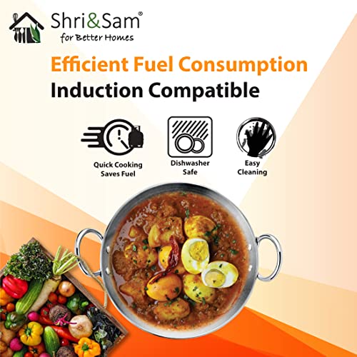 Shri & Sam Stainless Steel 2.1 Litre Triply Deep Pro Light Weight Hammered Kadhai, 24 cm, 952 Grams - Image 5
