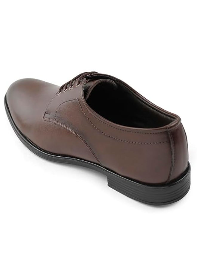 Liberty Fortune HML-11E Men’s Formal Derby Shoes -  Brown - Synthetic Leather Lace-Up with Cushioned Footbed - Stylish Office Footwear - Comfortable and Lightweight - Image 2