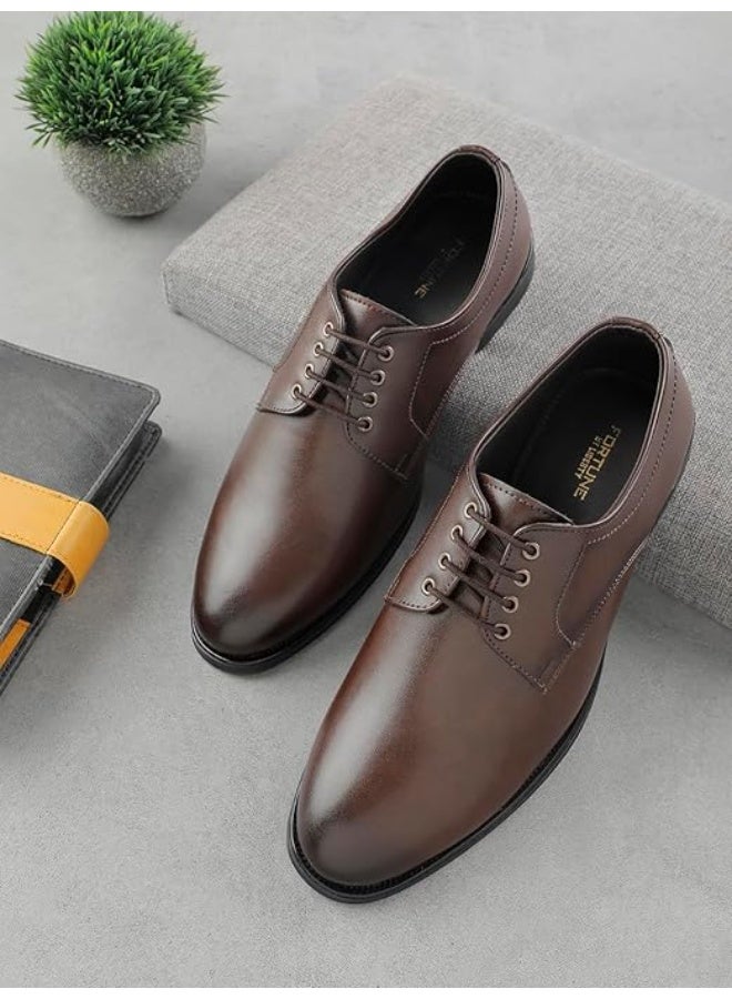 Liberty Fortune HML-11E Men’s Formal Derby Shoes -  Brown - Synthetic Leather Lace-Up with Cushioned Footbed - Stylish Office Footwear - Comfortable and Lightweight - Image 4