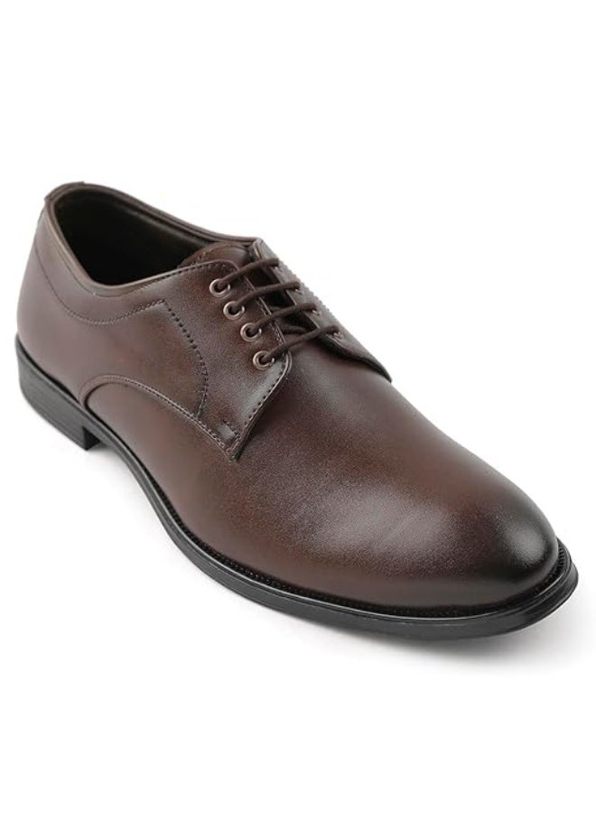 Liberty Fortune HML-11E Men’s Formal Derby Shoes -  Brown - Synthetic Leather Lace-Up with Cushioned Footbed - Stylish Office Footwear - Comfortable and Lightweight - Image 1
