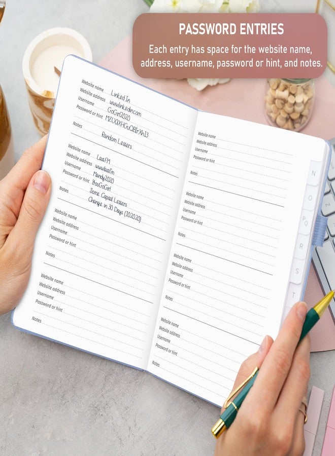 GoGirl Password Book with Alphabetical tabs - Internet Address & Password Keeper Logbook for Password Organization, Journal Notebook for Saving Website Logins. Medium Size 5.3″ x 7.7″, Light Blue - Image 3
