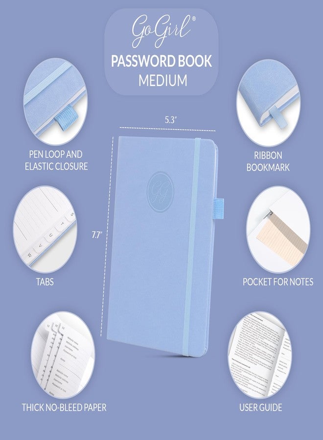 GoGirl Password Book with Alphabetical tabs - Internet Address & Password Keeper Logbook for Password Organization, Journal Notebook for Saving Website Logins. Medium Size 5.3″ x 7.7″, Light Blue - Image 2