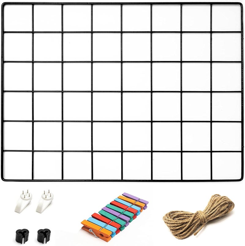 ODOXIA Quick available purchase options 1 Pack Wire Wall Grid Panel | Hanging Home, Office & Kitchen Décor | Mesh Storage Organizer & Picture Frame | Wire Notice Board | Memo & Photo Board | Wall Display | Metal & Black Modern versatile shape - Image 1