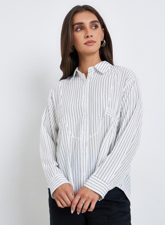 Styli Women White Striped Oversized Shirt - Image 3
