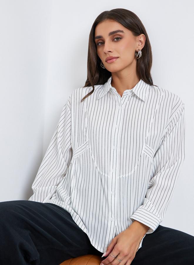 Styli Women White Striped Oversized Shirt - Image 1