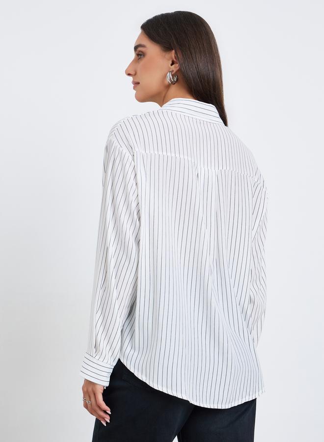 Styli Women White Striped Oversized Shirt - Image 5