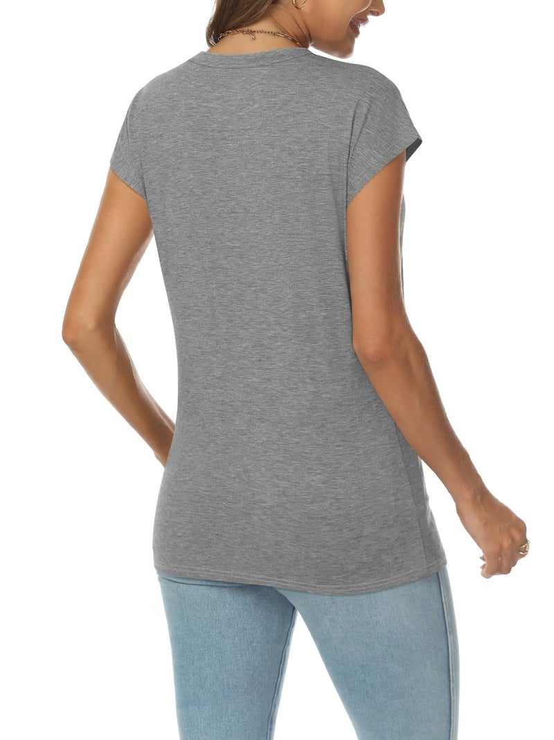 AUTOMET V Neck T Shirts for Women Spring Summer Fall Tops Teacher Work Business Dressy Casual Blouses Basic Tees Boho Fashion Grey L - Image 5