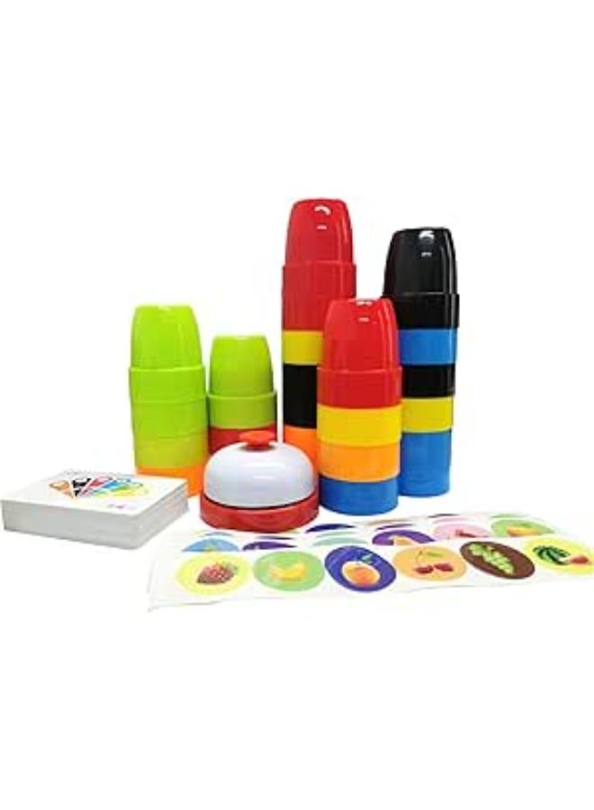 ألعاب أكواب سريعة التكديس للأطفال، لعبة كوب سريع للعائلة، 54 بطاقة تحديات تعليمية للكلمات والألوان، 24 كوبًا بستة ألوان، 24 ملصقًا، جرس واحد، مجموعة التكديس السريع للأولاد والبنات والمراهقين والبالغين