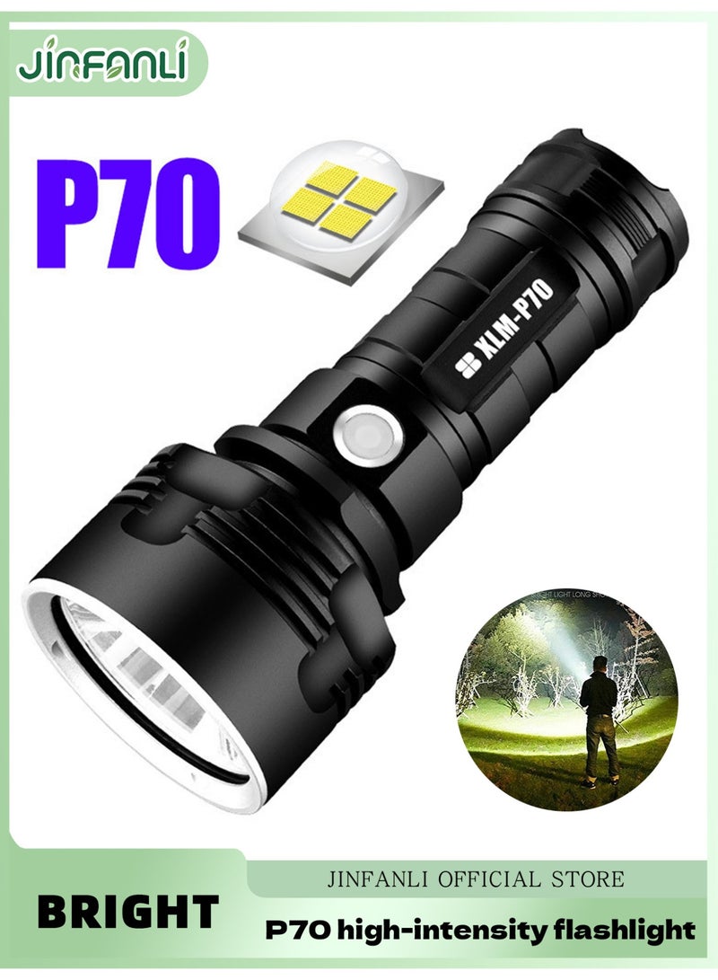 JINFANLI High brightness medium size flashlight, rechargeable and replaceable battery, 3 levels of dimming and low battery warning, aluminum alloy material, IPX5 waterproof, drop-proof, durable and long battery life, suitable for outdoor emergency, ideal gift for men - Image 1