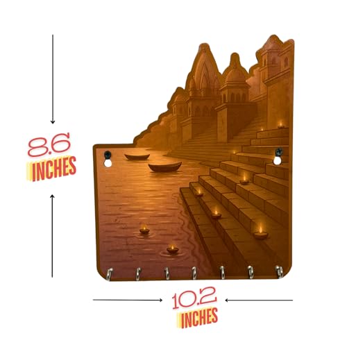 Maefele Banaras Ghat-Inspired MDF Key Holder – UV Printed Wooden Wall Hanging (9.4 x 8.6 in - Image 2