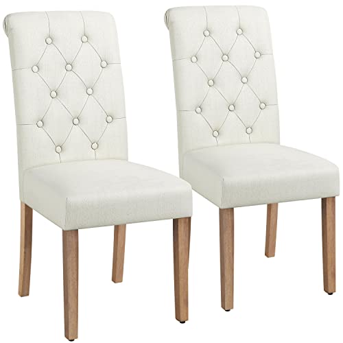Yaheetech High Back Tufted Button Dining Chairs Set of 2 Upholstered Fabric Parsons Kitchen Dining Room Chairs with Solid Wood and Padded Seat Beige