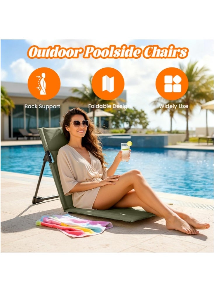 GGEROU 2 قطع كرسي شاطئ قابل للطي محمول أرجوحة خارجية كرسي شاطئ محمول للبالغين مع مسند ظهر قابل للتعديل أخضر - Image 3
