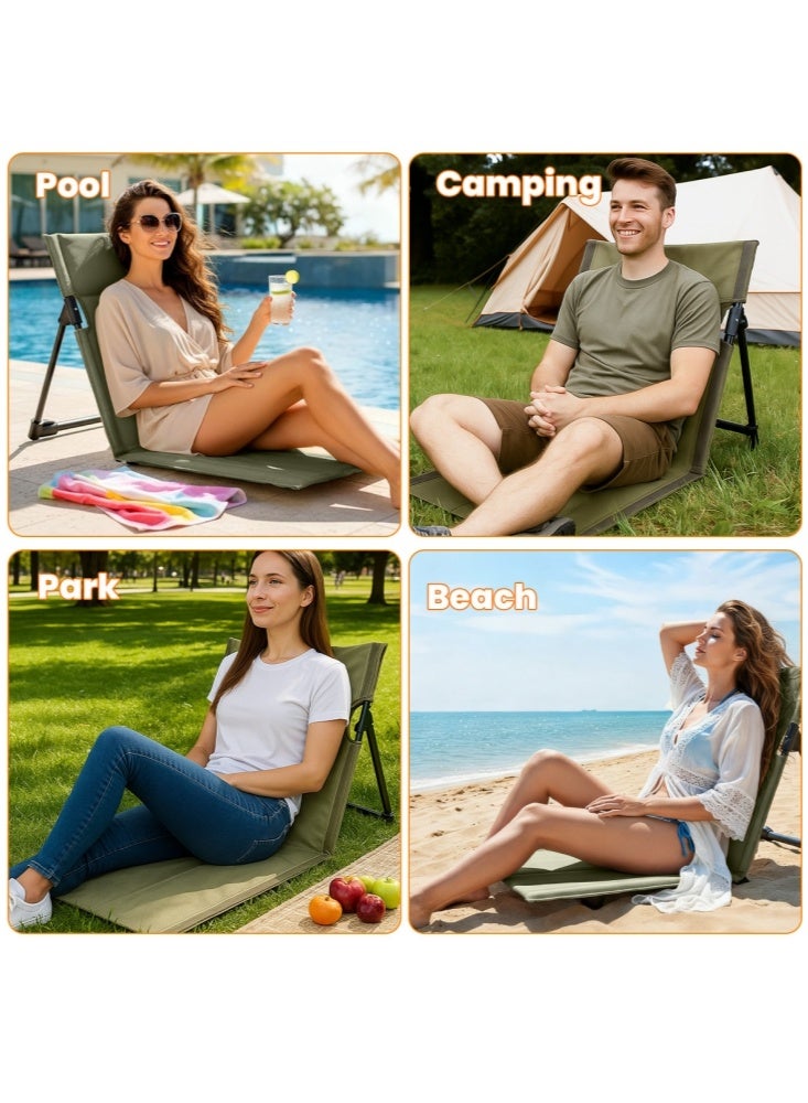 GGEROU 2 قطع كرسي شاطئ قابل للطي محمول أرجوحة خارجية كرسي شاطئ محمول للبالغين مع مسند ظهر قابل للتعديل أخضر - Image 4