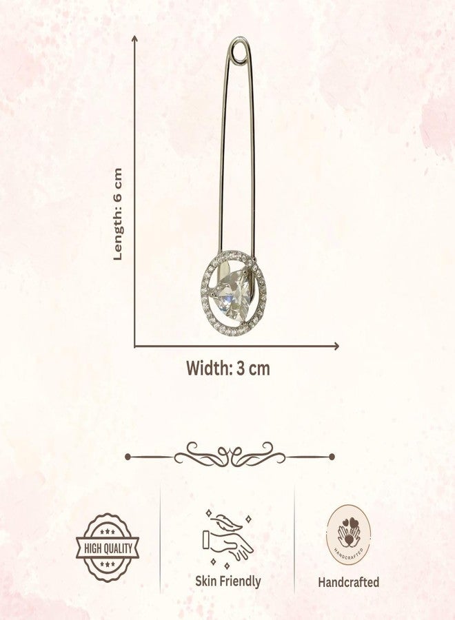 ACCESSHER Women's & Girls Silver-Plated Round American Diamond Safety Pin Brooch, Decorative Saree and Hijab Pin, Elegant Saree Pleats, Pallu & Dupatta Accessory - Image 5
