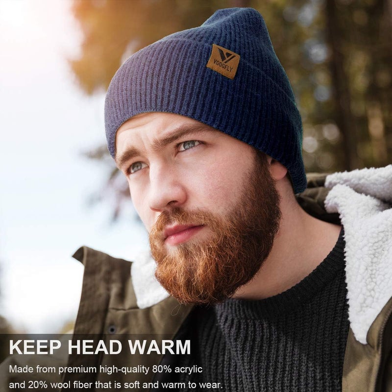 Vgogfly Beanie Men Slouchy Knit Skull Cap Warm Stocking Hats Guys Women Striped Winter Beanie Hat Cuffed Plain Hat - Image 3