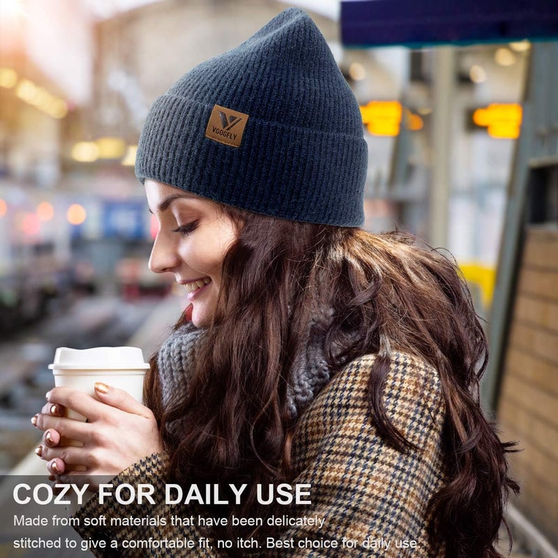 Vgogfly Beanie Men Slouchy Knit Skull Cap Warm Stocking Hats Guys Women Striped Winter Beanie Hat Cuffed Plain Hat - Image 4