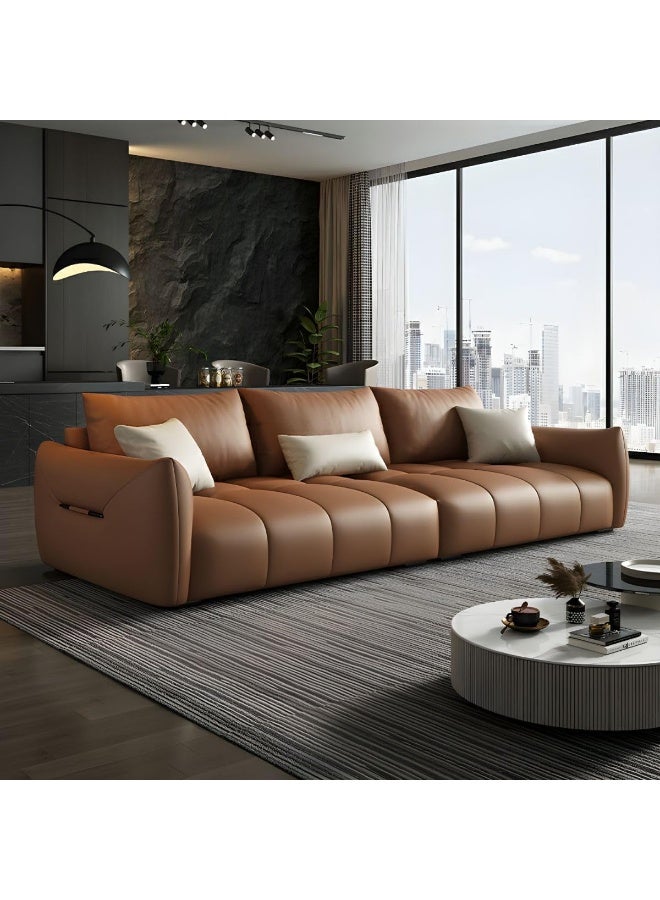Ripple FURNITURE UAE Homes Modern Sofa with Wooden Frame, Memory Foam Seat, Square Armrests, 240cm (Brown)  - Image 1