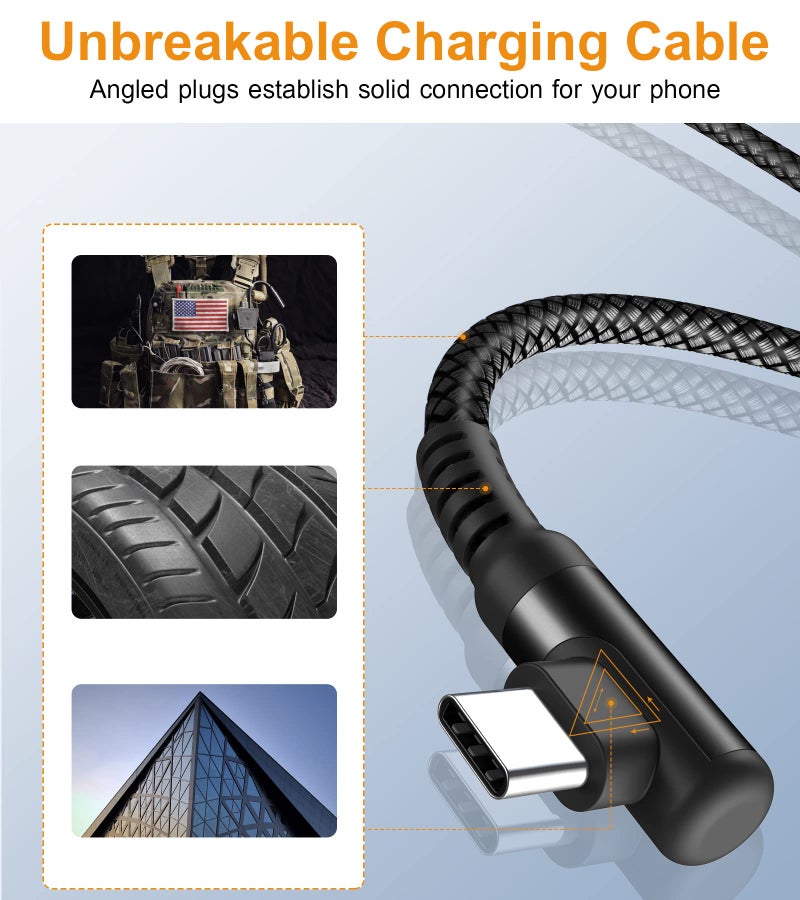sweguard USB Type C Charger Cable Right Angle [2-Pack,10FT] 3.1A Nylon Braided Cord for iPhone 17 16 15 Pro Max Plus iPhone Air Samsung Galaxy S25 S24 S23 S22 S21 S20 Note 20 A15 Flip Pixel LG Moto - Image 4