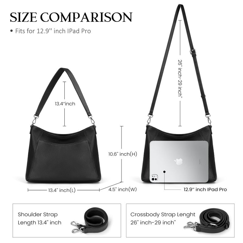 befen Genuine Leather Crossbody Bags for Women, Black Crossbody Bags Soft Real Leather Hobo Purse for Travel Designer Crossbody Purse with 2 Detachable Straps Womens Shoulder Handbag for Everyday - Image 4