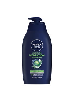 NIVEA MEN Maximum Hydration Body Wash for Dry Skin Aloe Vera Enriched 3in1 Moisturizing Body Wash Face and Hair Paraben Free Vegan Formula 30 Fl Oz Bottle