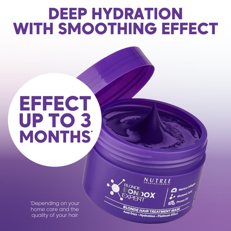 Nutree Professional BLONDE BONDOX HAIR TREATMENT 8.8 oz Purple Hair Mask for Blondes | Almond Oil Hair Repair Moisturizer Thermal Mask | Results for up to 1-3 months | Formaldehyde-Free & Cruelty-Free - Image 3