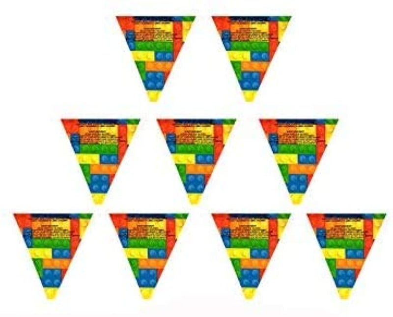 Gulfdealz Home Decorative Party Supplies Bricks Design For Memorable Birthday Party Flag Banner 9 Pieces Paper Material Multicolor - Image 2