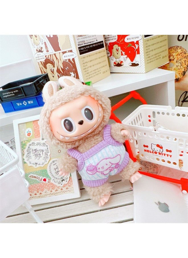 Clothes Only] Labubu Doll Clothes 17cm Labubu Baby Clothes Year And Sweatshirt Crawling Clothes Jeans-Specifications:10cm-Color:Flowery Bread Pants Purple  - Image 5