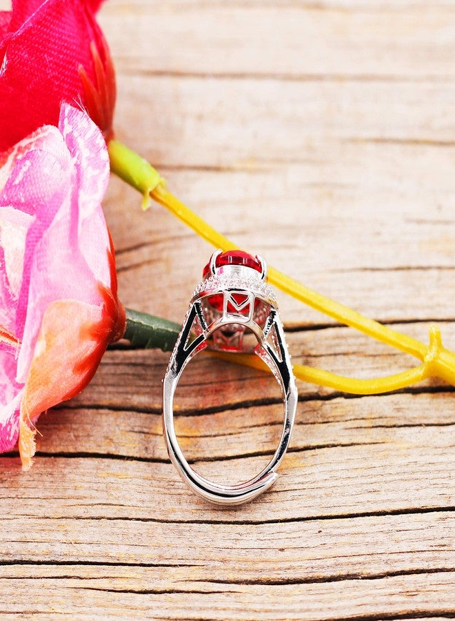 يولوفيدو خواتم كريستال مطلية بالبلاتين قابلة للتعديل من Uloveido، خاتم زركونيا مكعب بيضاوي كبير، خواتم سوليتير ذات ساق منقسمة، مجوهرات أحجار الميلاد Y927-أحمر - Image 5