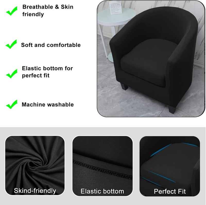 WOMACO غطاء كرسي نادي وومكو 2 قطعة مطبوع قابل للتمدد مع غطاء وسادة لكرسي دائري دوار مع قاعدة مرنة لحماية الأثاث لتولستا 1 أسود - Image 4