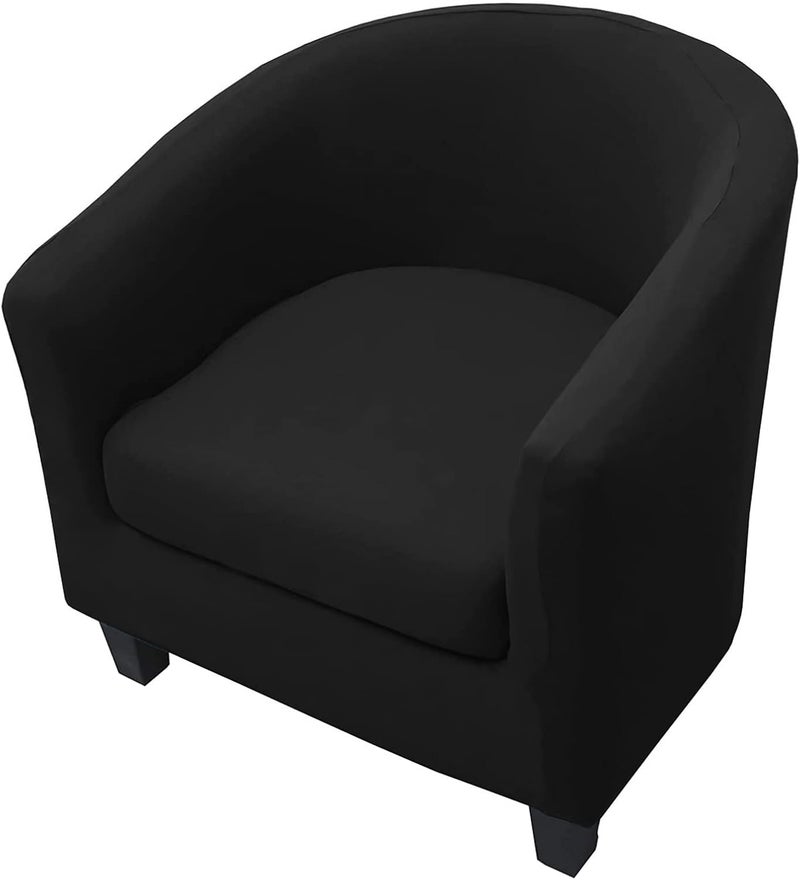 WOMACO غطاء كرسي نادي وومكو 2 قطعة مطبوع قابل للتمدد مع غطاء وسادة لكرسي دائري دوار مع قاعدة مرنة لحماية الأثاث لتولستا 1 أسود - Image 1