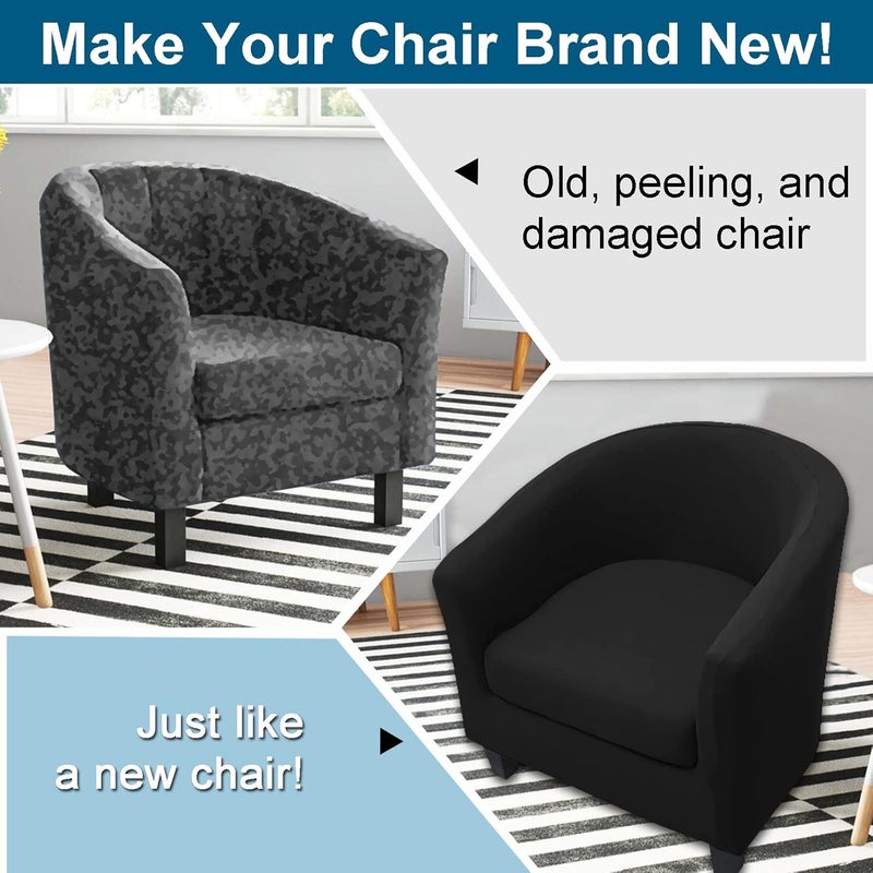 WOMACO غطاء كرسي نادي وومكو 2 قطعة مطبوع قابل للتمدد مع غطاء وسادة لكرسي دائري دوار مع قاعدة مرنة لحماية الأثاث لتولستا 1 أسود - Image 5