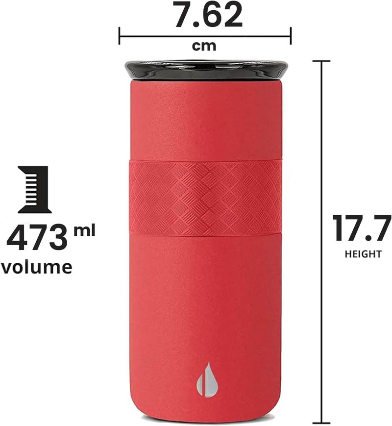 Elemental Artisan Insulated Tumbler, Triple Wall Coffee Travel Mug, Reusable Stainless Steel Coffee Tumbler with Ceramic Lid, Thermal Coffee Cups for Hot (6 Hrs) & Cold (18 Hrs), 16oz - Red - Image 2