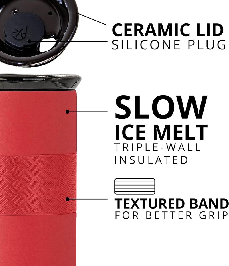 Elemental Artisan Insulated Tumbler, Triple Wall Coffee Travel Mug, Reusable Stainless Steel Coffee Tumbler with Ceramic Lid, Thermal Coffee Cups for Hot (6 Hrs) & Cold (18 Hrs), 16oz - Red - Image 3