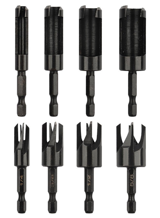 Rocaris 8 Pack Wood Plug Cutter Drill Bit Set, Straight and Tapered Taper Cutting Tool 1/4", 5/8", 3/8", 1/2", 1/4 Inch Hex Shank, Black - Image 1